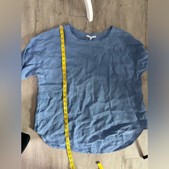 Tempo Paris- M/L - 100% Linen- medium blue- blouse- 3/4 sleeve- flowy minimalist - Picture 2 of 7